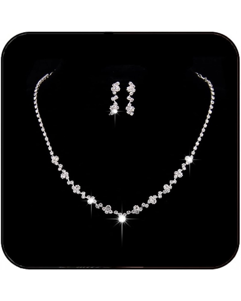 Bride Wedding Silver Bridal Necklace Earrings Set Crystal Wedding Jewelry Set Rhinestone Choker Necklace for Women and Girls ...