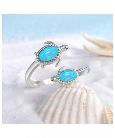 925-Sterling-Silver Opal /Turquoise Sea Turtle/Dolphin/Sea Life Ring - Inspirational I Love You Forever Adjustable Open Natur...