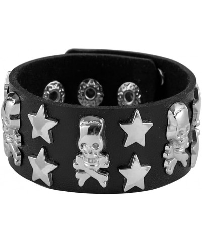 Black PU Leather Cuff Skull Biker Bracelet Wristband for Women Men Chains Bangle Adjustable A-A $8.09 Bracelets