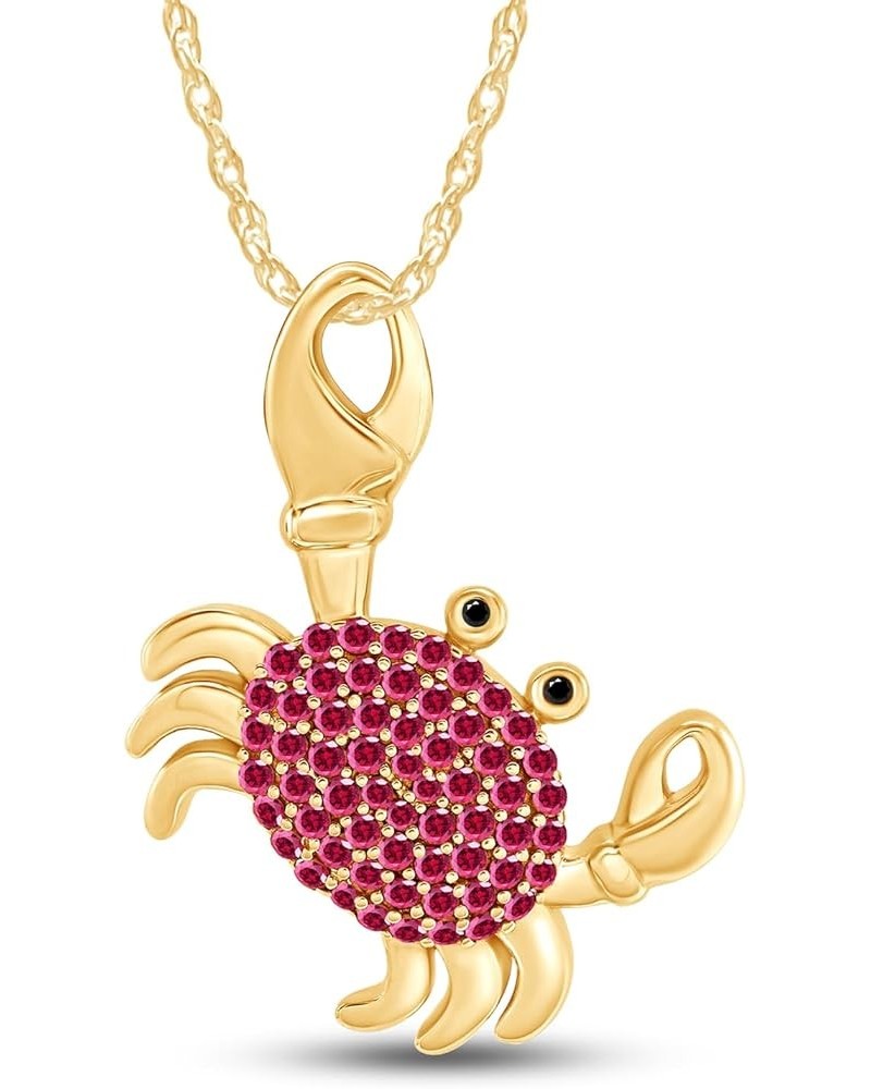 Round Cut Simulated Birthstone Pave Crab Charm Pendant Necklace in 14k Yellow Gold Over Sterling Silver with 18" Chain Simula...