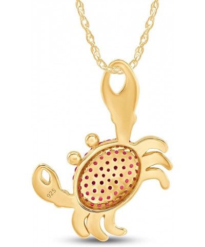 Round Cut Simulated Birthstone Pave Crab Charm Pendant Necklace in 14k Yellow Gold Over Sterling Silver with 18" Chain Simula...