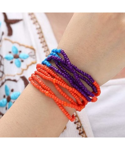 Boho Hand Bracelet Beads Hand Chain Set Layered African Hand Jewelry for Women and Girls (Green&Colorful) Orange $8.65 Bracelets