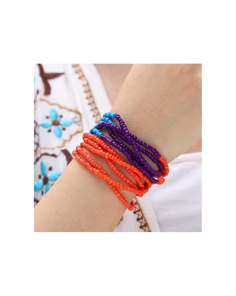 Boho Hand Bracelet Beads Hand Chain Set Layered African Hand Jewelry for Women and Girls (Green&Colorful) Orange $8.65 Bracelets