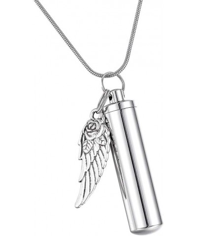 No longer by my side Round Charm & Cylinder Memorial Urn Necklace Keychain Stainless Steel Cremation Jewelry for Ashes Angel ...