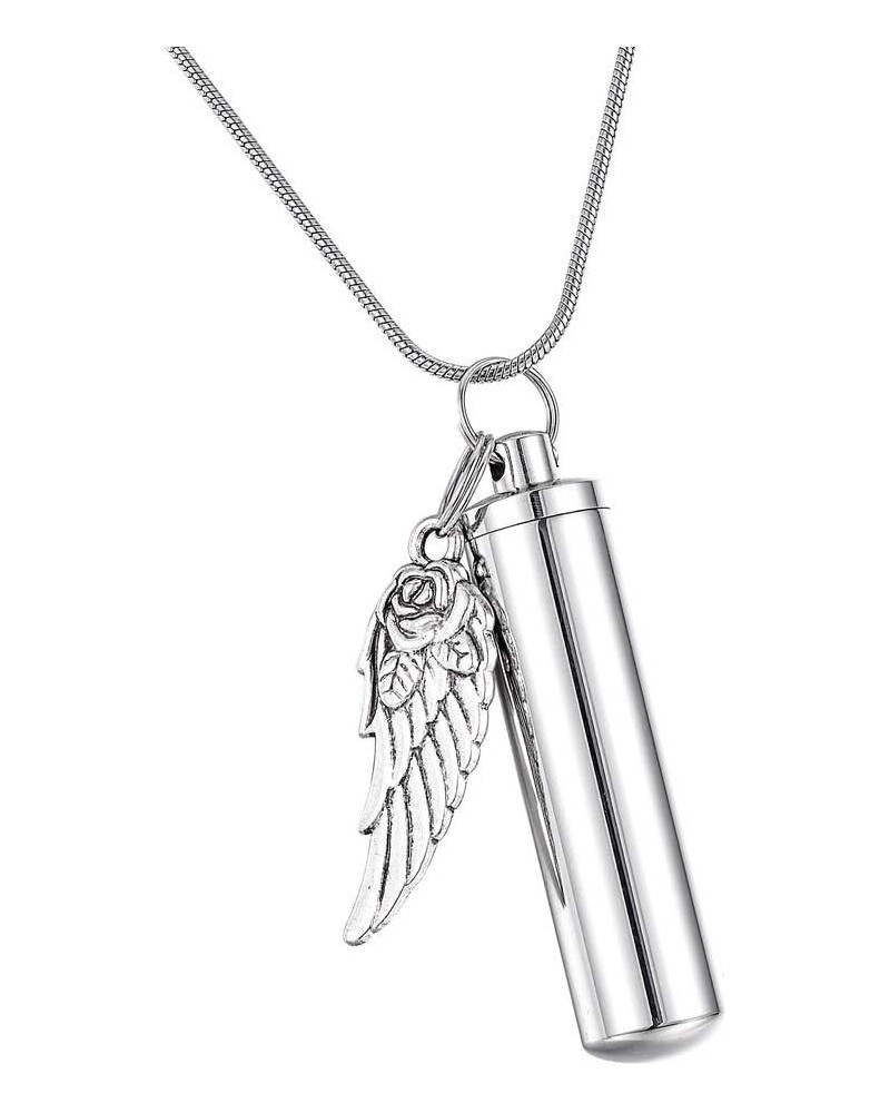 No longer by my side Round Charm & Cylinder Memorial Urn Necklace Keychain Stainless Steel Cremation Jewelry for Ashes Angel ...