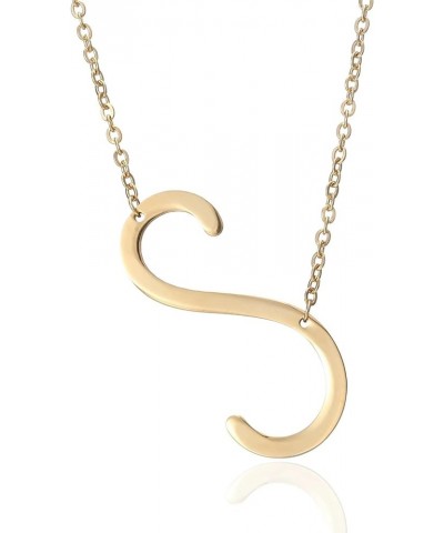 Sideways Large Initial Necklace 18k Gold Plated Stainless Steel Big Letter Script Name Monogram Pendant Necklace for Women Gi...