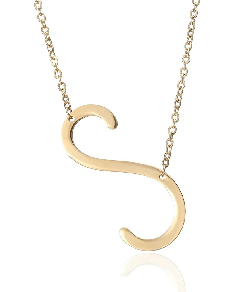 Sideways Large Initial Necklace 18k Gold Plated Stainless Steel Big Letter Script Name Monogram Pendant Necklace for Women Gi...