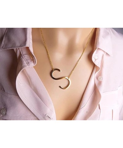 Sideways Large Initial Necklace 18k Gold Plated Stainless Steel Big Letter Script Name Monogram Pendant Necklace for Women Gi...