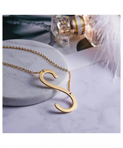 Sideways Large Initial Necklace 18k Gold Plated Stainless Steel Big Letter Script Name Monogram Pendant Necklace for Women Gi...