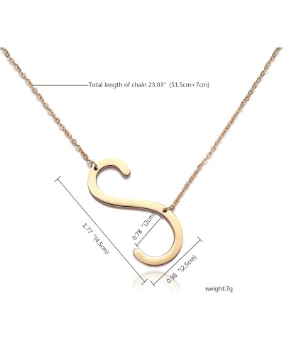 Sideways Large Initial Necklace 18k Gold Plated Stainless Steel Big Letter Script Name Monogram Pendant Necklace for Women Gi...