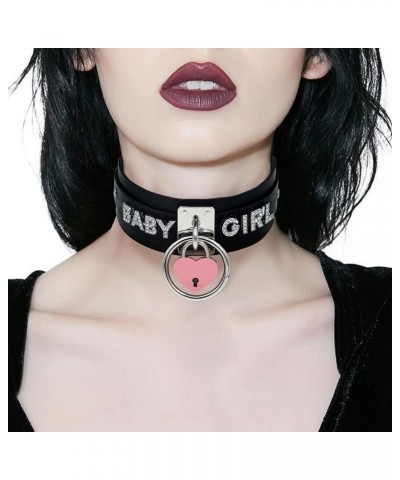 Black Heart Padlock O-ring Choker Necklace for Women, Punk Gothic Letter Leather Collar Pink padlock Cosplay Jewelries BLACK ...