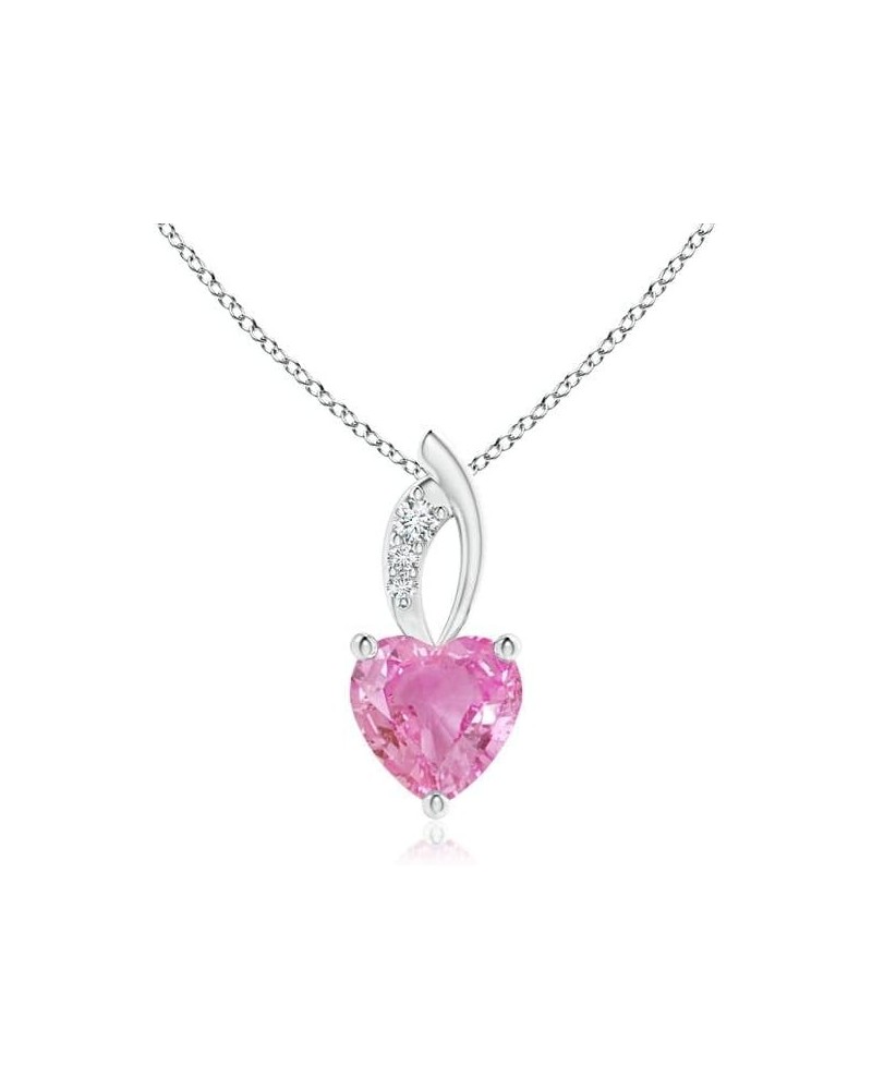 Natural Pink Sapphire Solitaire Heart Pendant Necklace for Women, Girls in 14K Solid Gold/Platinum | September Birthstone | J...