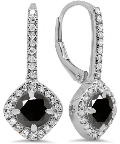 14K Ladies Halo Style Hoop Earrings, White Gold Black Diamond $188.99 Earrings