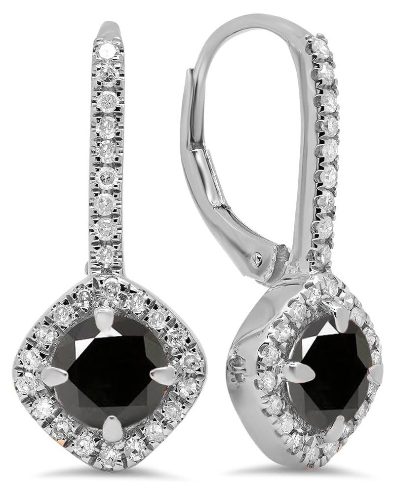 14K Ladies Halo Style Hoop Earrings, White Gold Black Diamond $188.99 Earrings