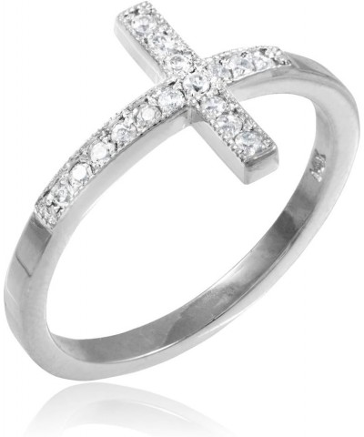 10K White Gold 1/8 Cttw White Diamond Milgrain Edged Sideways Cross Statement Ring (J-K Color, I1-I2 Clarity) $122.00 Rings