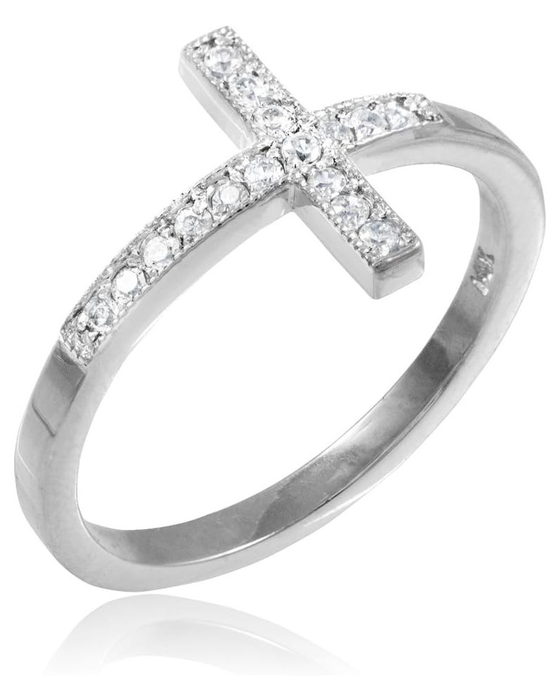 10K White Gold 1/8 Cttw White Diamond Milgrain Edged Sideways Cross Statement Ring (J-K Color, I1-I2 Clarity) $122.00 Rings