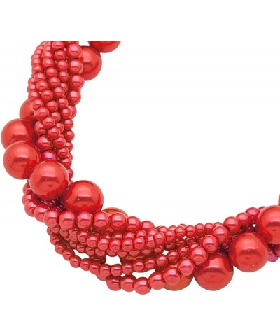 Women's Chunky Braided Cluster Simulated Pearl Bead Statement Collar Necklace Earring Set Carmine Red Tone $10.63 Jewelry Sets