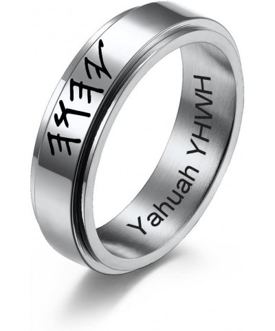 SHNIAN 6mm Classic Minimalist Statement Ring Stepwise Rotatable Band Stainless Steel Free Custom Engrave English - Hebrew Rin...