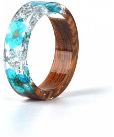 Hand-Dried Flower Glue Ring 8mm Ocean Style Transparent Plastic Resin Wedding Band Cocktail Party Ring (7, turquoise) 10 flow...