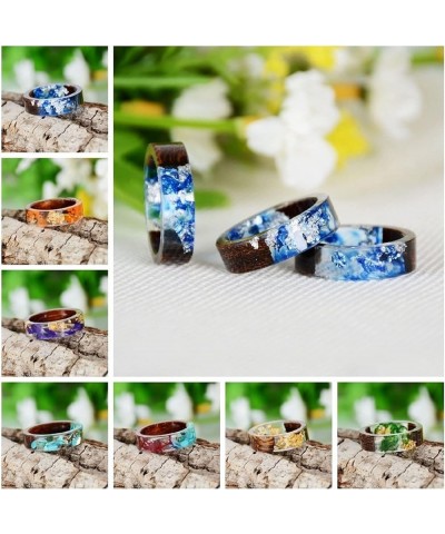 Hand-Dried Flower Glue Ring 8mm Ocean Style Transparent Plastic Resin Wedding Band Cocktail Party Ring (7, turquoise) 10 flow...