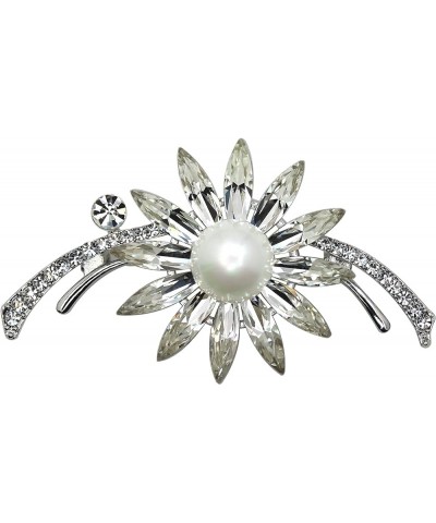 Elegant Gorgeous Clear Crystal Shell Pearl Floral Pin Brooch Platinum $21.59 Brooches & Pins