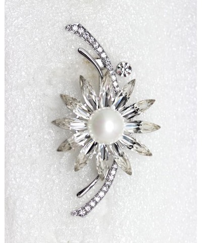 Elegant Gorgeous Clear Crystal Shell Pearl Floral Pin Brooch Platinum $21.59 Brooches & Pins