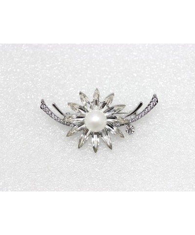 Elegant Gorgeous Clear Crystal Shell Pearl Floral Pin Brooch Platinum $21.59 Brooches & Pins