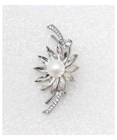 Elegant Gorgeous Clear Crystal Shell Pearl Floral Pin Brooch Platinum $21.59 Brooches & Pins