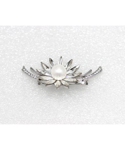 Elegant Gorgeous Clear Crystal Shell Pearl Floral Pin Brooch Platinum $21.59 Brooches & Pins