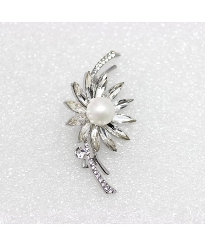 Elegant Gorgeous Clear Crystal Shell Pearl Floral Pin Brooch Platinum $21.59 Brooches & Pins