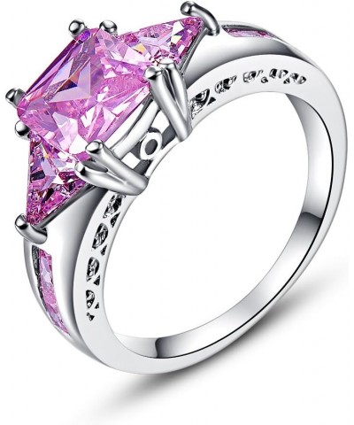 925 Sterling Silver Cushion Cut Created Amethyst Filled 3 Stone Engagement Ring Pink $4.12 Rings