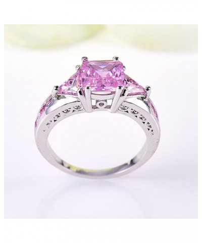 925 Sterling Silver Cushion Cut Created Amethyst Filled 3 Stone Engagement Ring Pink $4.12 Rings