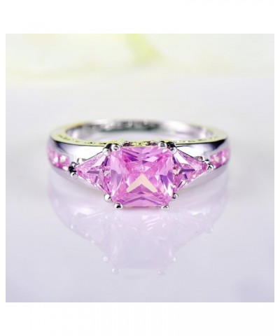 925 Sterling Silver Cushion Cut Created Amethyst Filled 3 Stone Engagement Ring Pink $4.12 Rings