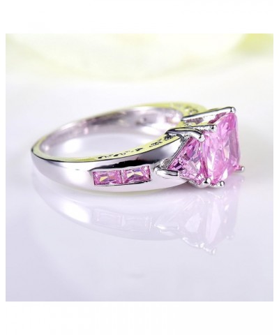 925 Sterling Silver Cushion Cut Created Amethyst Filled 3 Stone Engagement Ring Pink $4.12 Rings