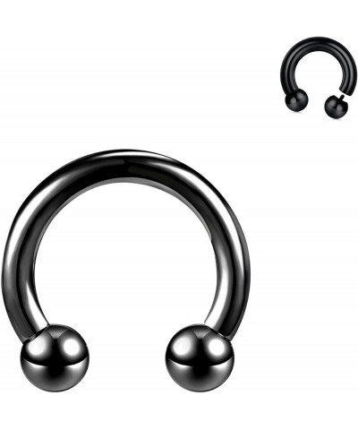 Black Circular Barbells Horseshoe Septum Rings, Surgical Steel PA Rings in 00G 0G 2G 4G 6G 8G 12G, Captive Bead Ring CBR Body...