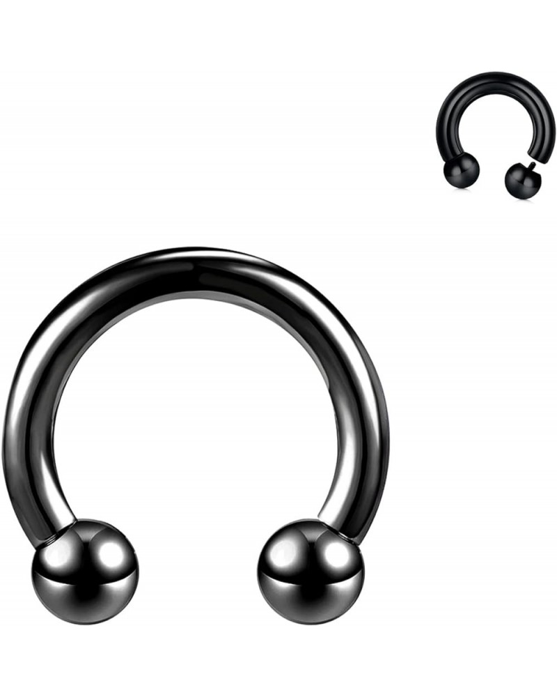 Black Circular Barbells Horseshoe Septum Rings, Surgical Steel PA Rings in 00G 0G 2G 4G 6G 8G 12G, Captive Bead Ring CBR Body...