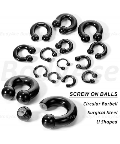 Black Circular Barbells Horseshoe Septum Rings, Surgical Steel PA Rings in 00G 0G 2G 4G 6G 8G 12G, Captive Bead Ring CBR Body...