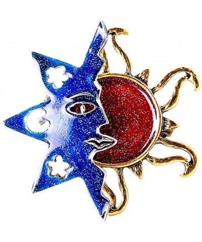 Vintage Celestial Sun Brooch Pin for Women Girls Unisex Glitter Gold Plated Blue Red Helios Karma Statement Brooches Lapel Pi...