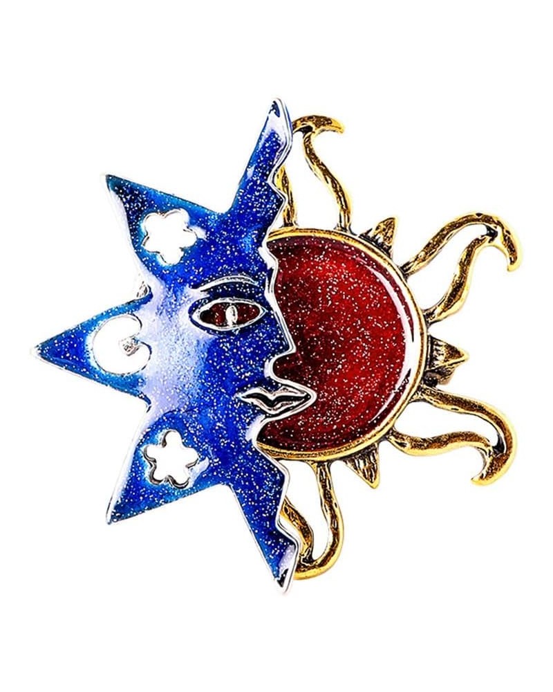 Vintage Celestial Sun Brooch Pin for Women Girls Unisex Glitter Gold Plated Blue Red Helios Karma Statement Brooches Lapel Pi...