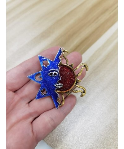 Vintage Celestial Sun Brooch Pin for Women Girls Unisex Glitter Gold Plated Blue Red Helios Karma Statement Brooches Lapel Pi...