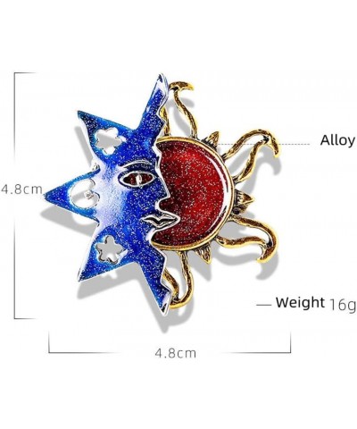 Vintage Celestial Sun Brooch Pin for Women Girls Unisex Glitter Gold Plated Blue Red Helios Karma Statement Brooches Lapel Pi...