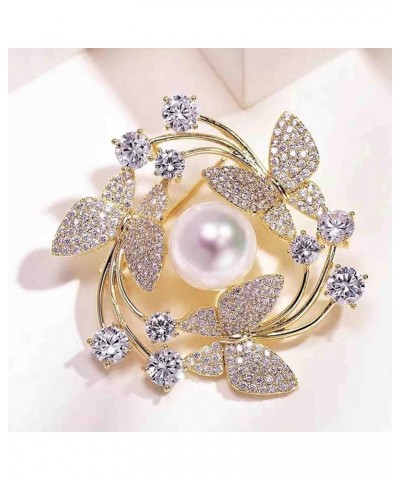 Crystal Pearl Flower Brooches Pins Fashion Beautiful Created Rhinestone Floral Brooch Good Idea for Party Dance Wedding Banqu...