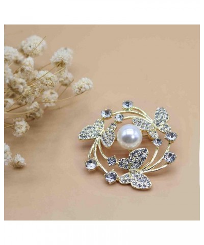 Crystal Pearl Flower Brooches Pins Fashion Beautiful Created Rhinestone Floral Brooch Good Idea for Party Dance Wedding Banqu...