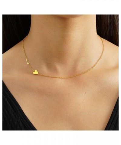 Dainty Sideway Initial Necklaces for Women Girls 14K Gold Plated Heart Letter Choker Necklace Minimalist Jewelry Gifts L-Gold...