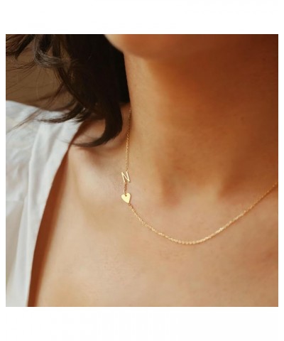 Dainty Sideway Initial Necklaces for Women Girls 14K Gold Plated Heart Letter Choker Necklace Minimalist Jewelry Gifts L-Gold...