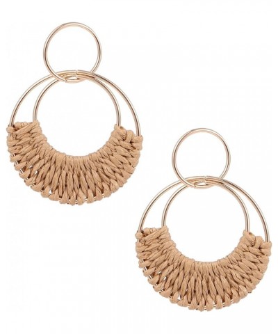 Rattan Weave Earrings Boho Summer Raffia Hoop Dangle Earrings for Women Girls Bohemian Raffia Braid Straw Wicker Round Drop E...