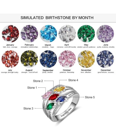 Personalized mothers ring with 5 birthstones customized name engraved ring 5 child names 5 stones family jewelry gift for her...