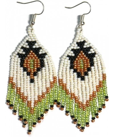 Tribal Beaded Earrings (Handmade) Green & Cream $9.59 Earrings