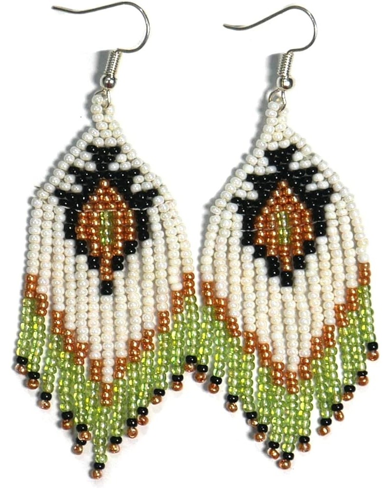 Tribal Beaded Earrings (Handmade) Green & Cream $9.59 Earrings