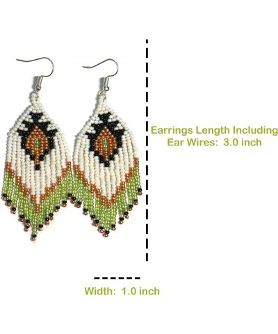 Tribal Beaded Earrings (Handmade) Green & Cream $9.59 Earrings